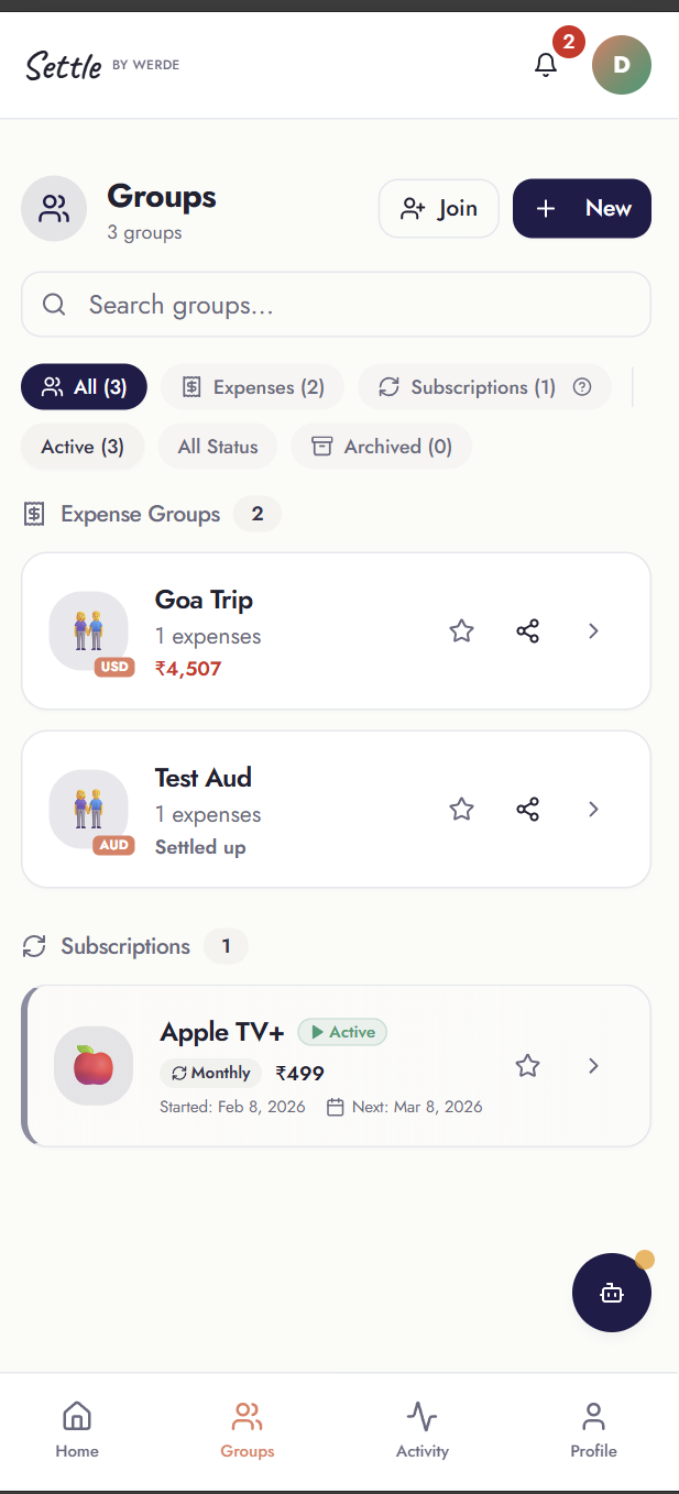 Setle In App Settle by Werde — Smart Expense Sharing for Groups, Trips & Roommates
